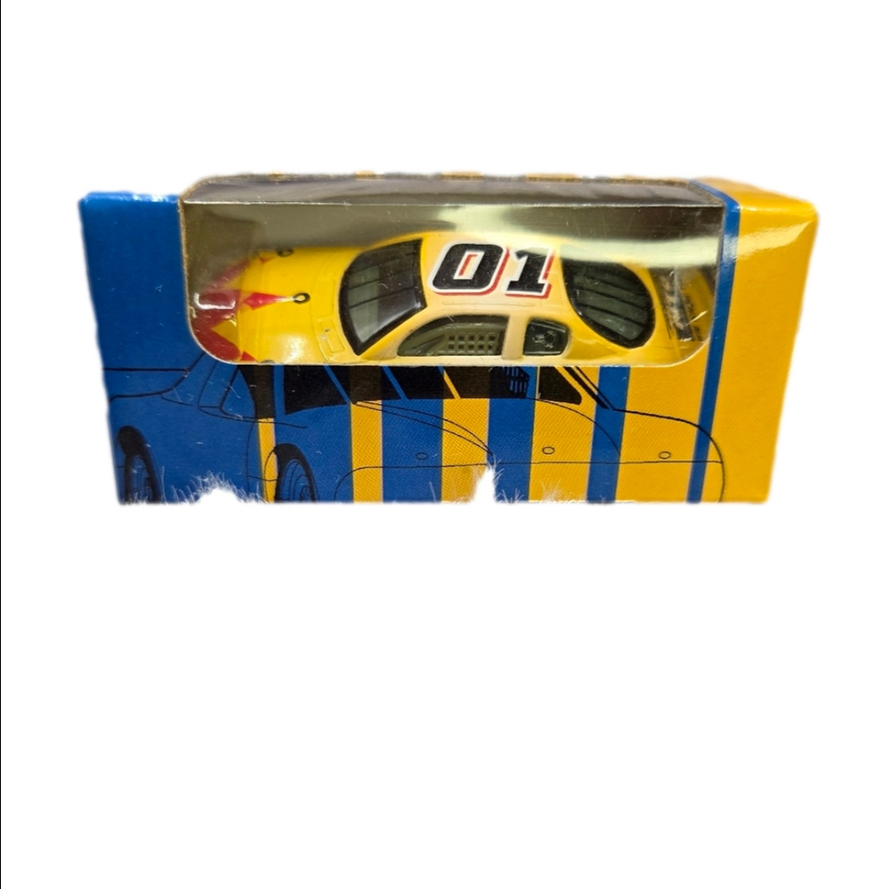 Vintage National Tire Battery Racing Car Yellow Blue 1:64 Die-Cast